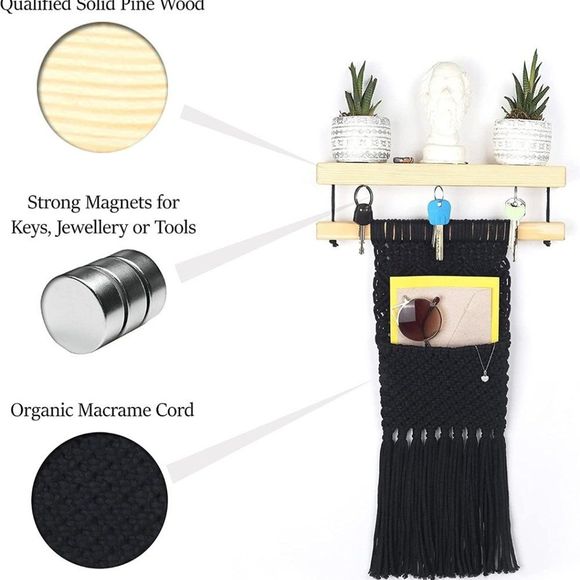 Floating Shelf with Black Macrame Tassel - Picture 3 of 4